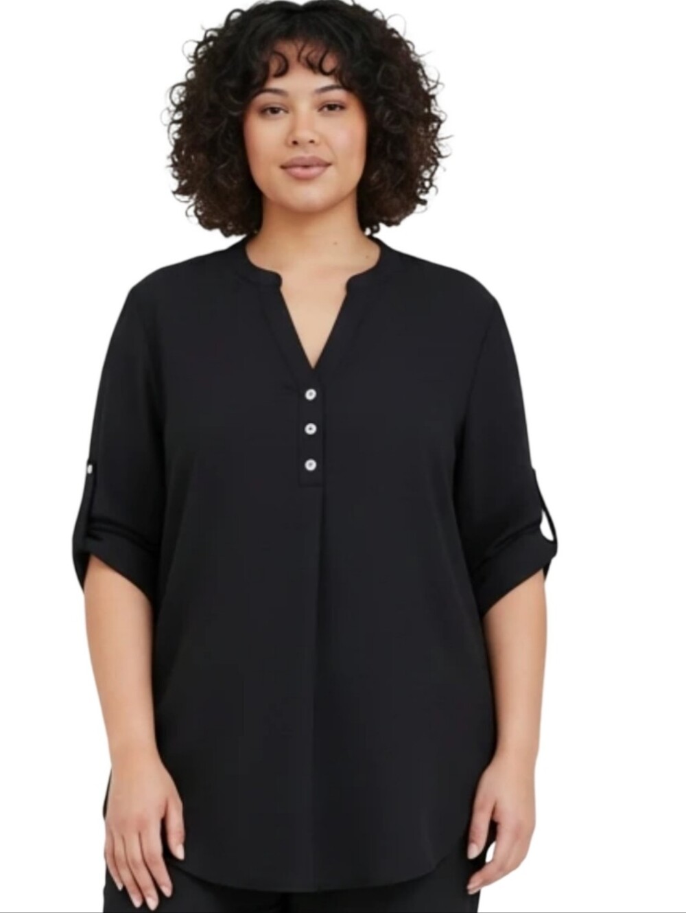 Zac & Rachel Black Split V-Neck Button Tunic